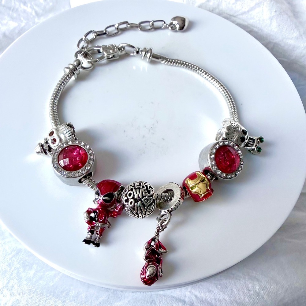 Pandora-like Bead Charm Fits Snake Chain Bracelet Marvel Superhero Red Silver